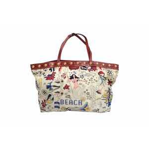GUCCI Beach Shopper Shoulder Bag Tote White Red Multicolor